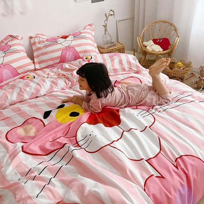 91家纺网 家纺一手货源 找家纺 金爱家家纺 2021新款童梦系列大版卡通全棉四件套 条纹豹