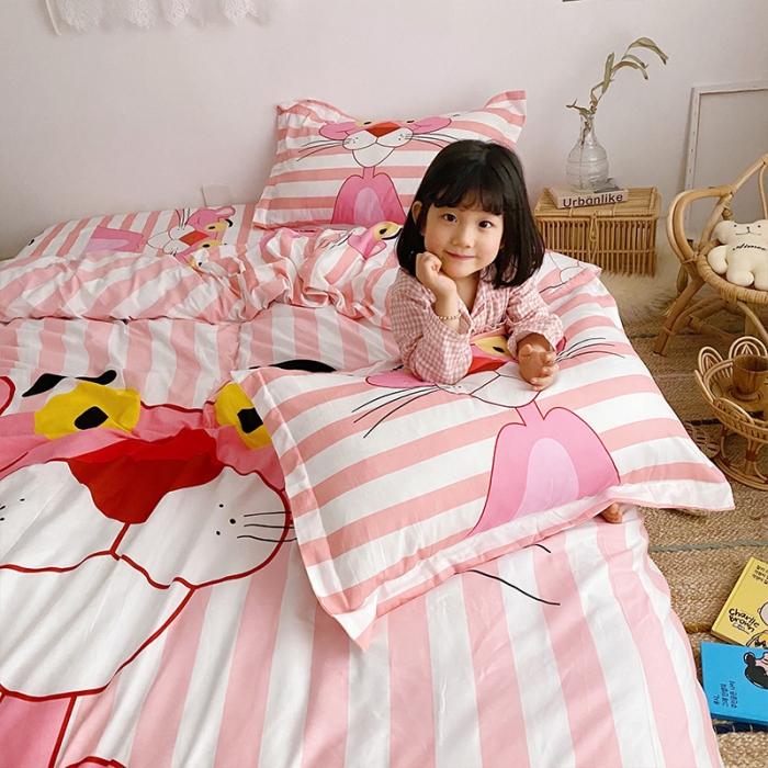 91家纺网 家纺一手货源 找家纺 金爱家家纺 2021新款童梦系列大版卡通全棉四件套 条纹豹