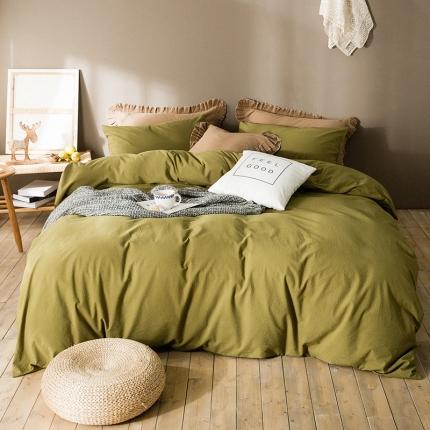 91家纺网 家纺一手货源 找家纺 2020春夏新款全棉色织水洗四件套 牛油果绿