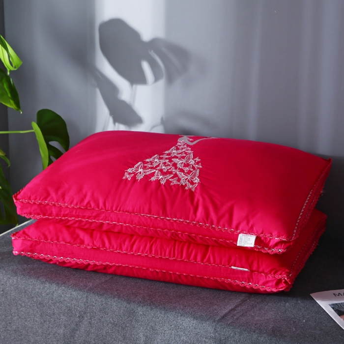 91家纺网 家纺一手货源 找家纺 沃兰国际 全棉贡缎高端婚庆羽丝绒枕芯中国风喜庆结婚单人枕头