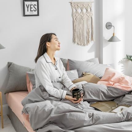 91家纺网 家纺一手货源 找家纺 （总）蓝巢家纺 2020年春夏新品全棉加厚水洗棉双拼款四件套