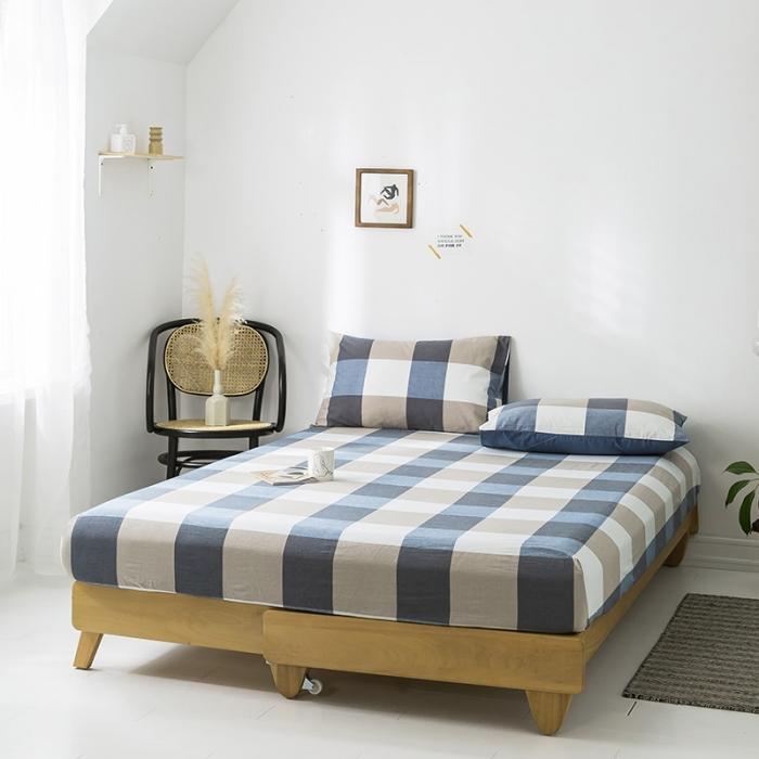 91家纺网 家纺一手货源 找家纺 蓝巢家纺 2020年春夏新品全棉加厚水洗棉单品床笠 蓝调格