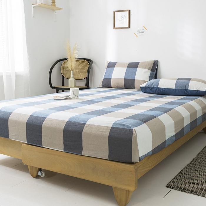 91家纺网 家纺一手货源 找家纺 蓝巢家纺 2020年春夏新品全棉加厚水洗棉单品床笠 蓝调格