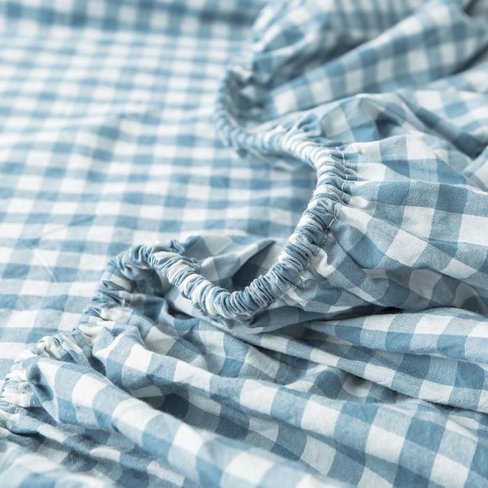 91家纺网 家纺一手货源 找家纺 蓝巢家纺 2020年春夏新品全棉加厚水洗棉单品床笠 蓝小格