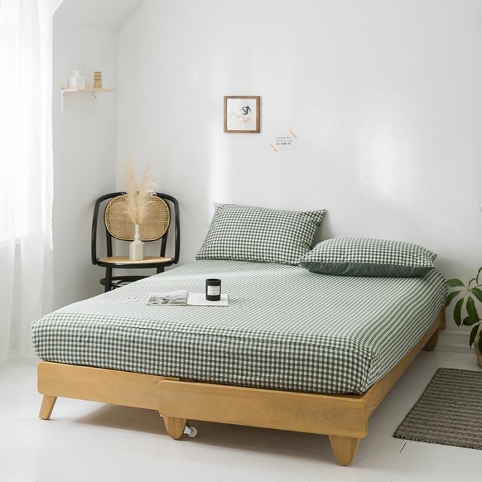 91家纺网 家纺一手货源 找家纺 蓝巢家纺 2020年春夏新品全棉加厚水洗棉单品床笠 绿小格