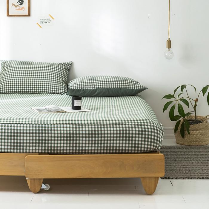 91家纺网 家纺一手货源 找家纺 蓝巢家纺 2020年春夏新品全棉加厚水洗棉单品床笠 绿小格