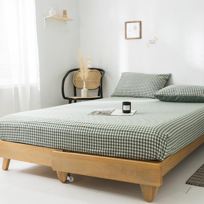 91家纺网 家纺一手货源 找家纺 蓝巢家纺 2020年春夏新品全棉加厚水洗棉单品床笠 绿小格