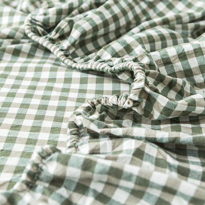 91家纺网 家纺一手货源 找家纺 蓝巢家纺 2020年春夏新品全棉加厚水洗棉单品床笠 绿小格