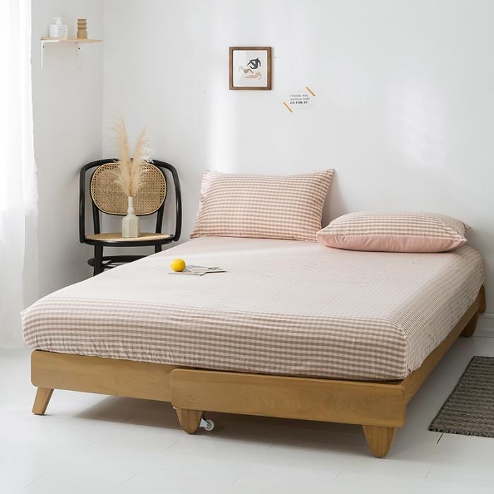 91家纺网 家纺一手货源 找家纺 蓝巢家纺 2020年春夏新品全棉加厚水洗棉单品床笠 蜜粉格