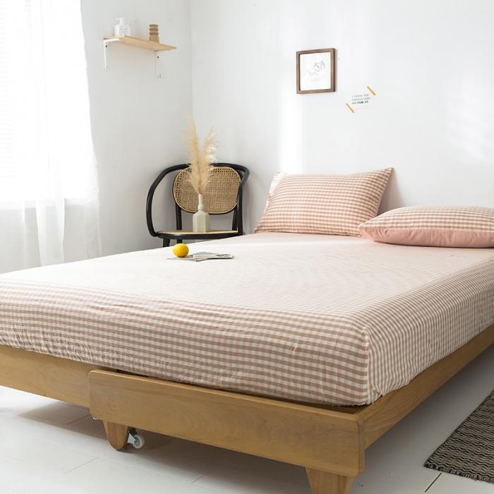 91家纺网 家纺一手货源 找家纺 蓝巢家纺 2020年春夏新品全棉加厚水洗棉单品床笠 蜜粉格