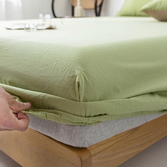 91家纺网 家纺一手货源 找家纺 蓝巢家纺 2020年春夏新品全棉加厚水洗棉单品床笠 抹茶绿