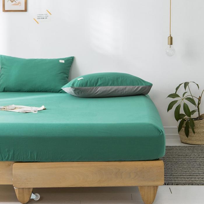 91家纺网 家纺一手货源 找家纺 蓝巢家纺 2020年春夏新品全棉加厚水洗棉单品床笠 墨绿