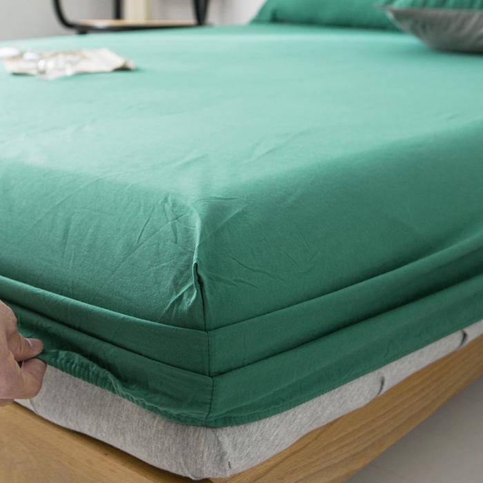 91家纺网 家纺一手货源 找家纺 蓝巢家纺 2020年春夏新品全棉加厚水洗棉单品床笠 墨绿