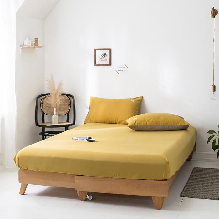 91家纺网 家纺一手货源 找家纺 蓝巢家纺 2020年春夏新品全棉加厚水洗棉单品床笠 杏黄