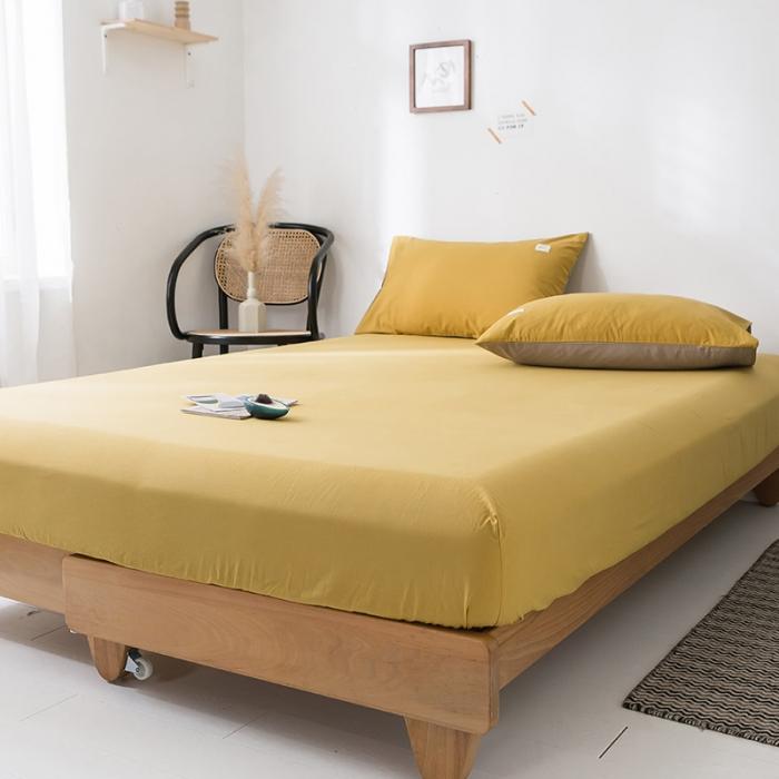 91家纺网 家纺一手货源 找家纺 蓝巢家纺 2020年春夏新品全棉加厚水洗棉单品床笠 杏黄