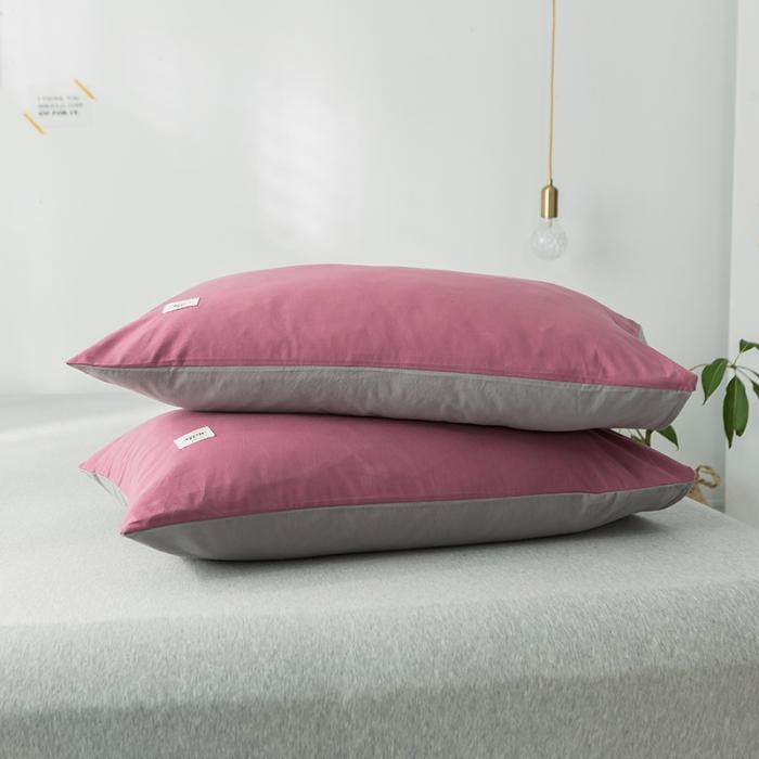 91家纺网 家纺一手货源 找家纺 蓝巢2020全棉加厚水洗棉单品枕套48*74*2 海棠红浅灰