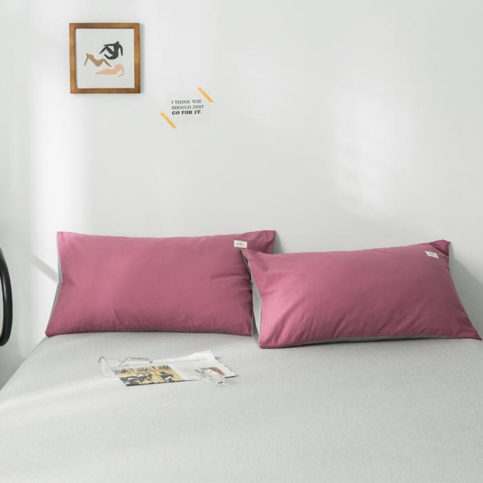 91家纺网 家纺一手货源 找家纺 蓝巢2020全棉加厚水洗棉单品枕套48*74*2 海棠红浅灰