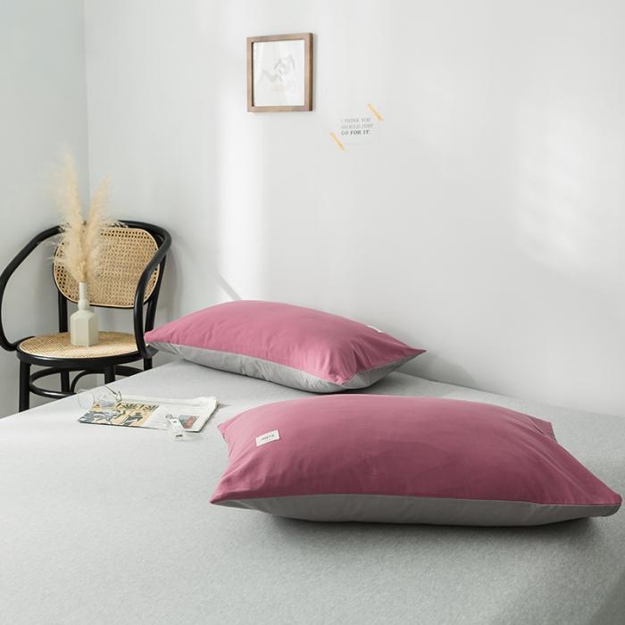 91家纺网 家纺一手货源 找家纺 蓝巢2020全棉加厚水洗棉单品枕套48*74*2 海棠红浅灰