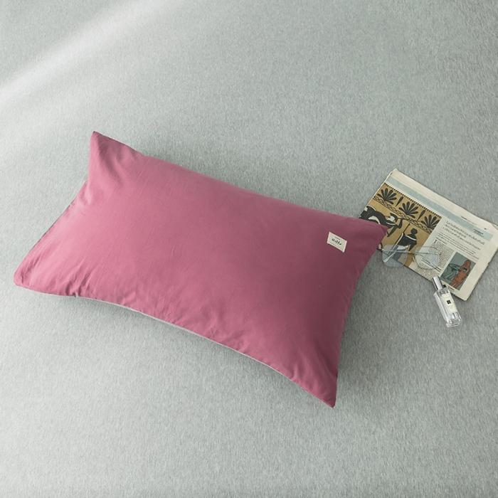 91家纺网 家纺一手货源 找家纺 蓝巢2020全棉加厚水洗棉单品枕套48*74*2 海棠红浅灰