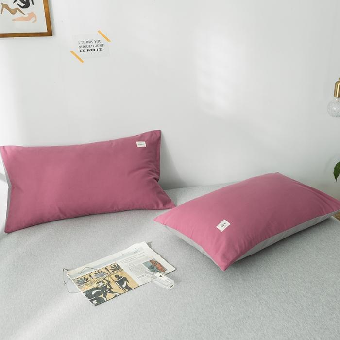 91家纺网 家纺一手货源 找家纺 蓝巢2020全棉加厚水洗棉单品枕套48*74*2 海棠红浅灰