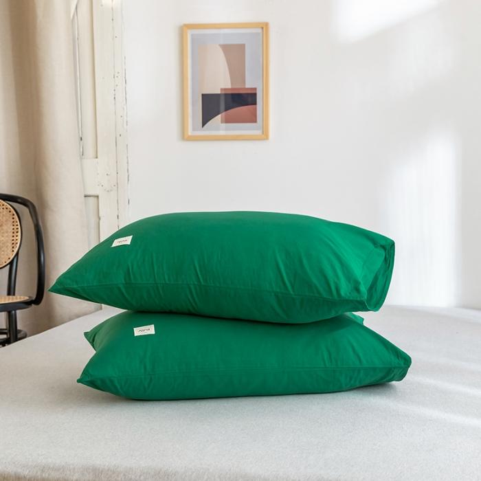 91家纺网 家纺一手货源 找家纺 蓝巢 2020年全棉加厚水洗棉单品枕套48*74*2 素墨绿