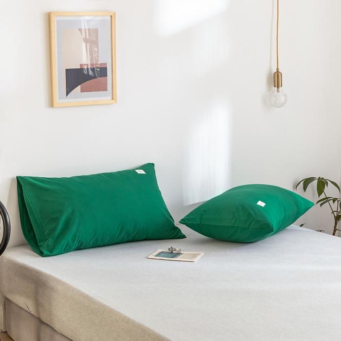 91家纺网 家纺一手货源 找家纺 蓝巢 2020年全棉加厚水洗棉单品枕套48*74*2 素墨绿