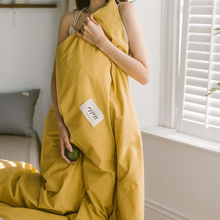 91家纺网 家纺一手货源 找家纺 蓝巢家纺 2020年春夏新品全棉加厚水洗棉双拼款四件套黄卡其