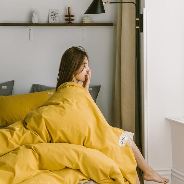 91家纺网 家纺一手货源 找家纺 蓝巢家纺 2020年春夏新品全棉加厚水洗棉双拼款四件套黄卡其