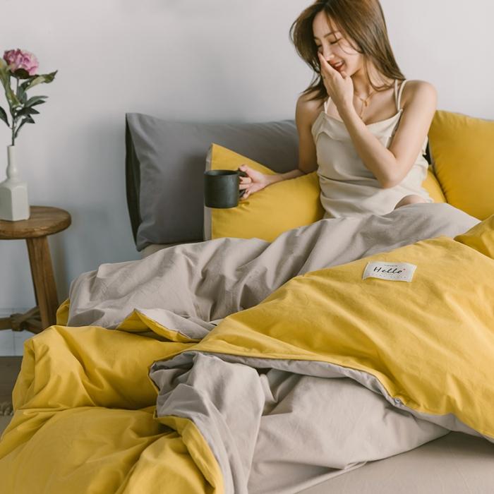 91家纺网 家纺一手货源 找家纺 蓝巢家纺 2020年春夏新品全棉加厚水洗棉双拼款四件套黄卡其