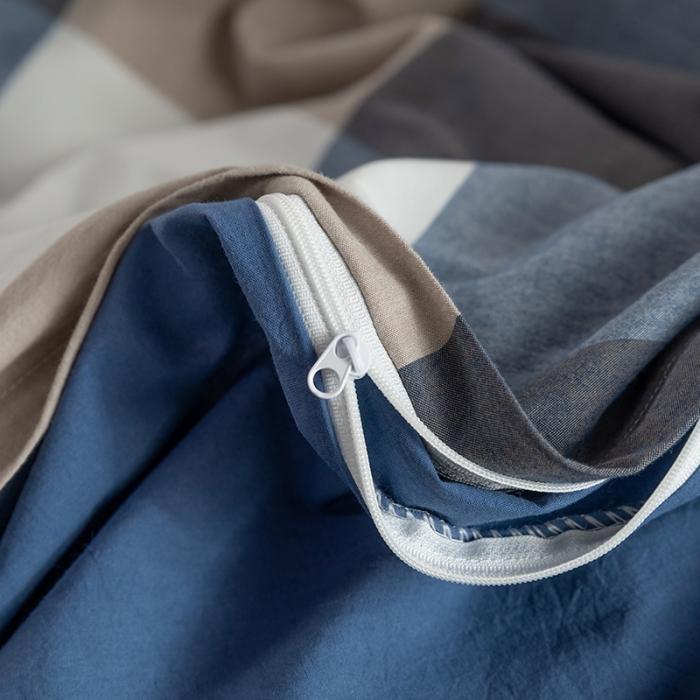 91家纺网 家纺一手货源 找家纺 蓝巢家纺 2020年春夏新品全棉加厚水洗棉双拼款四件套蓝调格