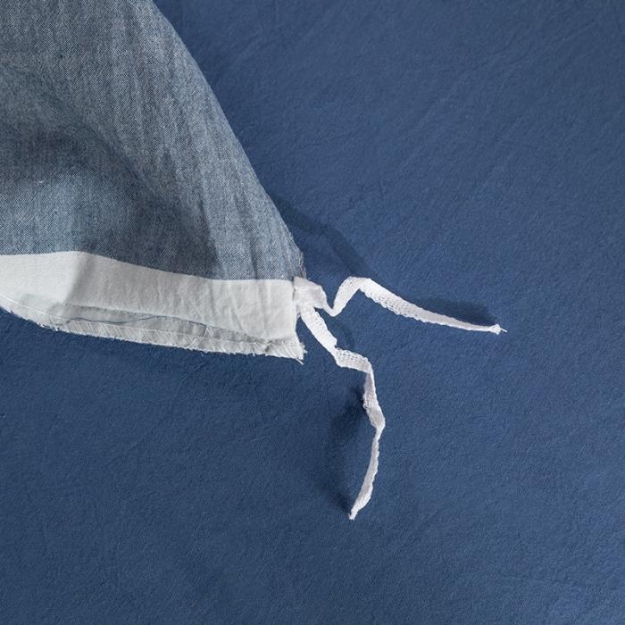 91家纺网 家纺一手货源 找家纺 蓝巢家纺 2020年春夏新品全棉加厚水洗棉双拼款四件套蓝调格