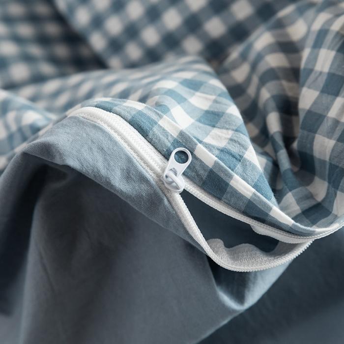 91家纺网 家纺一手货源 找家纺 蓝巢家纺 2020年春夏新品全棉加厚水洗棉双拼款四件套蓝小格