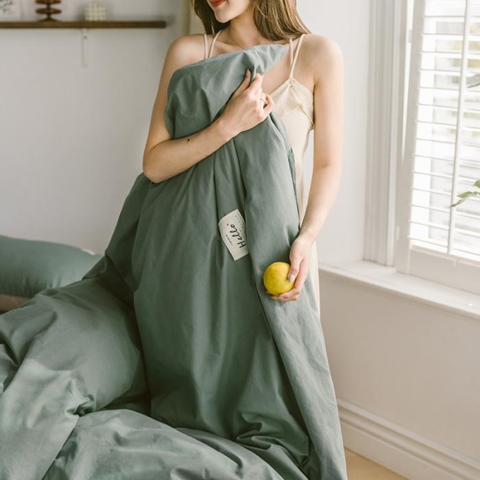 91家纺网 家纺一手货源 找家纺 蓝巢家纺 2020年春夏新品全棉加厚水洗棉双拼款四件套绿卡其