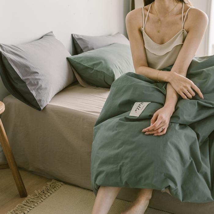 91家纺网 家纺一手货源 找家纺 蓝巢家纺 2020年春夏新品全棉加厚水洗棉双拼款四件套绿卡其