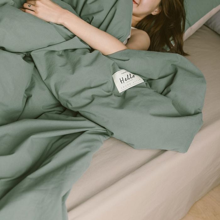 91家纺网 家纺一手货源 找家纺 蓝巢家纺 2020年春夏新品全棉加厚水洗棉双拼款四件套绿卡其