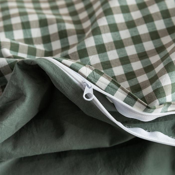 91家纺网 家纺一手货源 找家纺 蓝巢家纺 2020年春夏新品全棉加厚水洗棉双拼款四件套绿小格