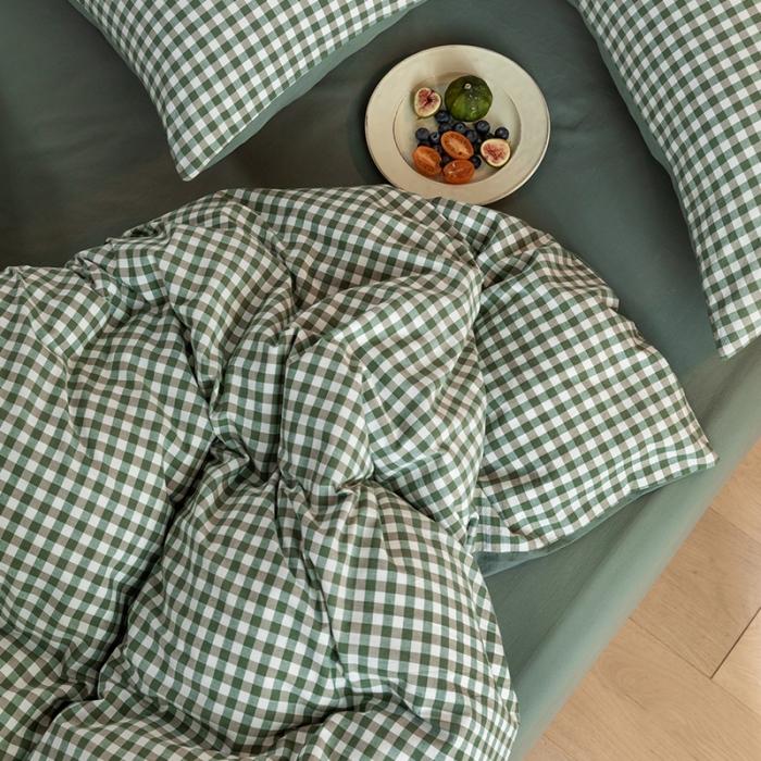 91家纺网 家纺一手货源 找家纺 蓝巢家纺 2020年春夏新品全棉加厚水洗棉双拼款四件套绿小格