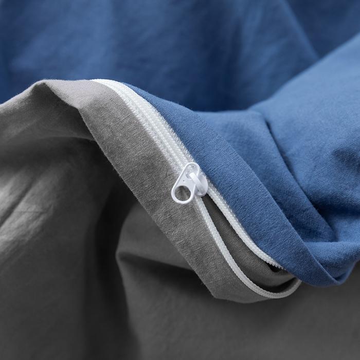 91家纺网 家纺一手货源 找家纺 蓝巢2020年春夏新品全棉加厚水洗棉双拼款四件套牛仔蓝浅灰