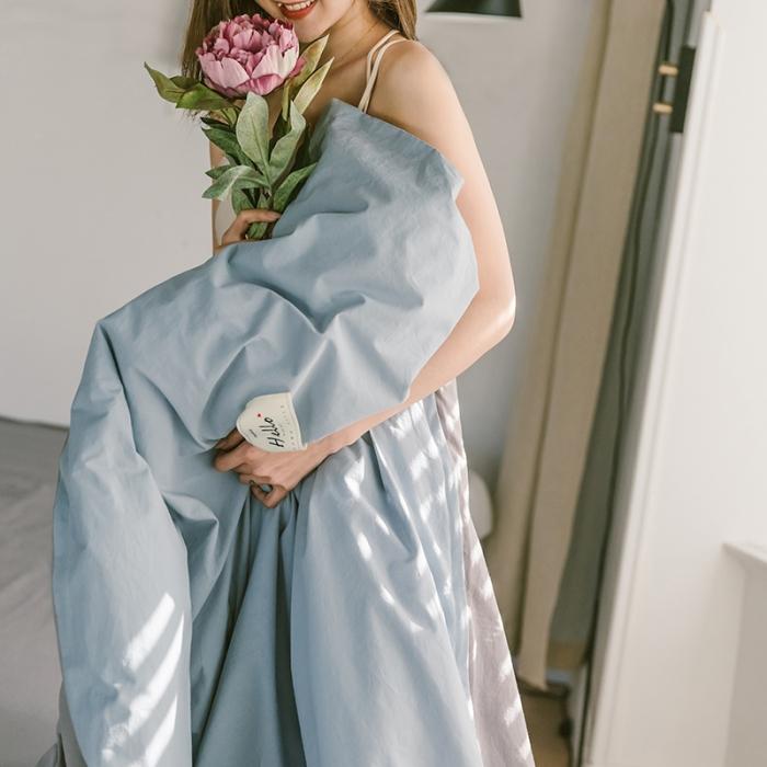 91家纺网 家纺一手货源 找家纺 蓝巢家纺 2020年春夏新品全棉加厚水洗棉双拼款四件套浅蓝灰