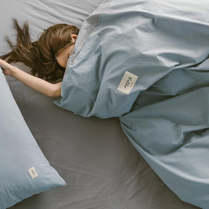 91家纺网 家纺一手货源 找家纺 蓝巢家纺 2020年春夏新品全棉加厚水洗棉双拼款四件套浅蓝灰