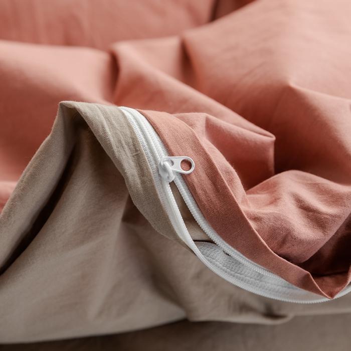 91家纺网 家纺一手货源 找家纺 蓝巢2020年春夏新品全棉加厚水洗棉双拼款四件套珊瑚红卡其