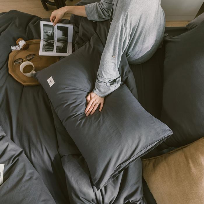 91家纺网 家纺一手货源 找家纺 蓝巢家纺2020年春夏新品全棉加厚水洗棉双拼款四件套素绅士灰