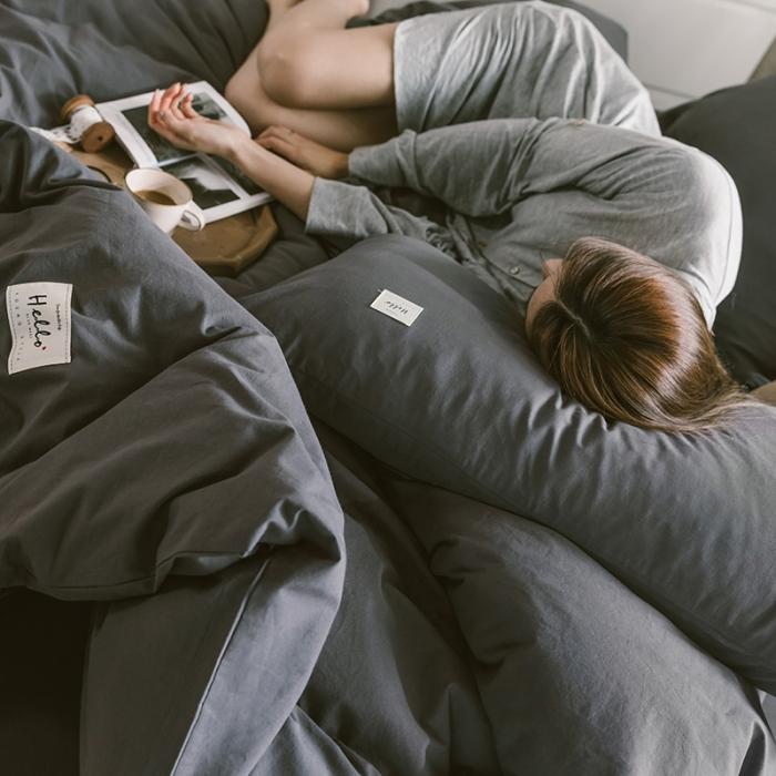 91家纺网 家纺一手货源 找家纺 蓝巢家纺2020年春夏新品全棉加厚水洗棉双拼款四件套素绅士灰