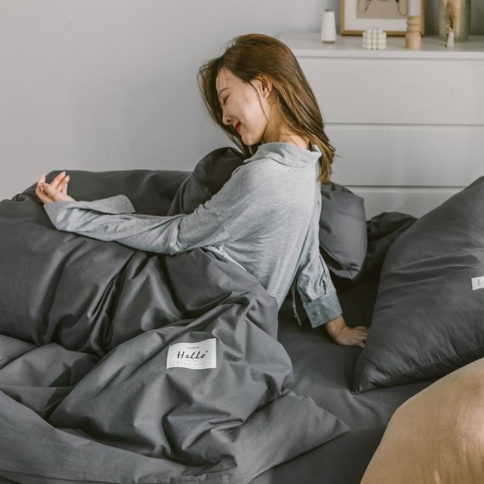 91家纺网 家纺一手货源 找家纺 蓝巢家纺2020年春夏新品全棉加厚水洗棉双拼款四件套素绅士灰