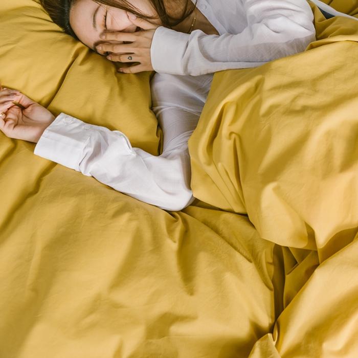 91家纺网 家纺一手货源 找家纺 蓝巢2020年春夏新品全棉加厚水洗棉双拼款四件套杏黄牛仔蓝