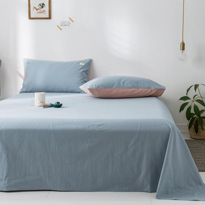 91家纺网 家纺一手货源 找家纺 蓝巢家纺 2020年春夏新品全棉加厚水洗棉床单 湖蓝