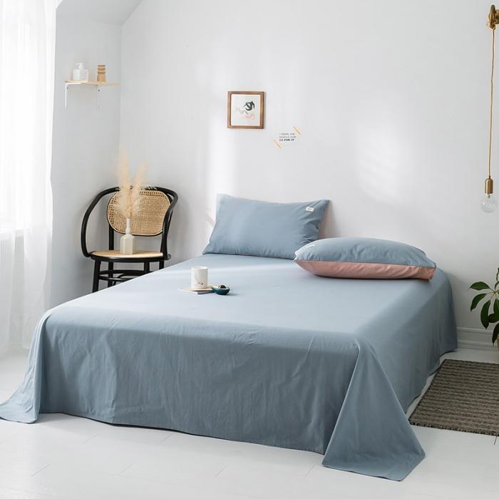 91家纺网 家纺一手货源 找家纺 蓝巢家纺 2020年春夏新品全棉加厚水洗棉床单 湖蓝