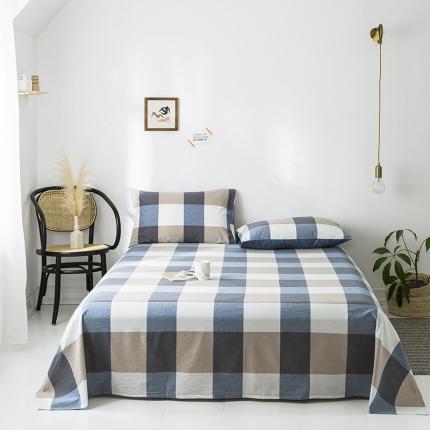 蓝巢家纺 2020年春夏新品全棉加厚水洗棉床单 蓝调格