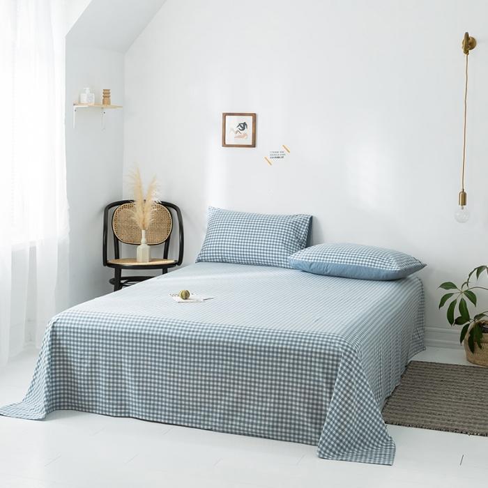 91家纺网 家纺一手货源 找家纺 蓝巢家纺 2020年春夏新品全棉加厚水洗棉床单 蓝小格