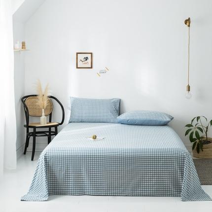 蓝巢家纺 2020年春夏新品全棉加厚水洗棉床单 蓝小格
